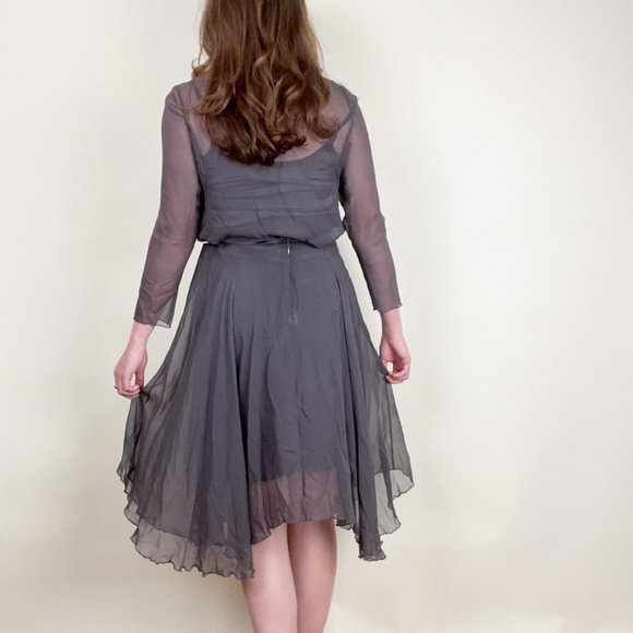 Vintage 100% Silk 4 Piece Set Midi Skirt Sheer Matching Coordinating Formal Chic - Picture 4 of 9